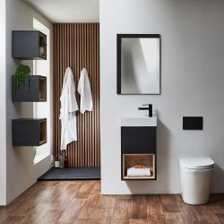 Milano Bexley - 400mm Wall Hung Open Shelf Cloakroom Vanity Unit with Basin - Choice of Finish and LED Light