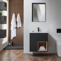 Milano Bexley - 610mm Wall Hung Open Shelf Vanity Unit with Basin - Choice of Finish, Basin and LED Light