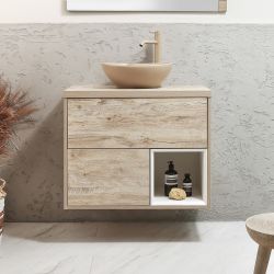 Milano Bexley - 800mm Wall Hung Open Shelf Vanity Unit with Elements Countertop Basin - Choice of Basin, Finish and LED Light