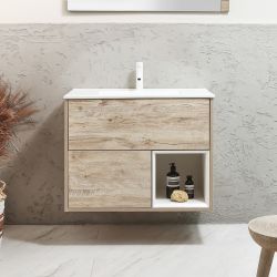 Milano Bexley - 812mm Wall Hung Open Shelf Vanity Unit with Elements Basin - Choice of Basin, Finish and LED Light