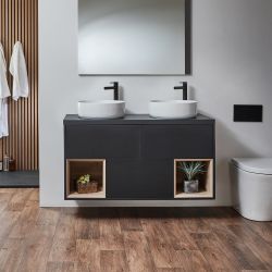Milano Bexley - 1200mm Wall Hung Open Shelf Vanity Unit - Choice of Basin, Finish and LED Light