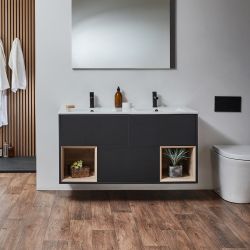 Milano Bexley - 1210mm Wall Hung Open Shelf Vanity Unit with Double Basin - Choice of Finish, Basin and LED Light