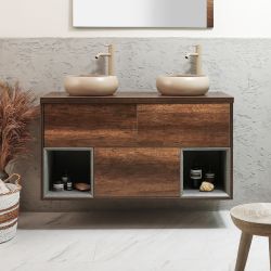 Milano Bexley - 1200mm Wall Hung Open Shelf Vanity Unit with Elements Countertop Basins - Choice of Basin, Finish and LED Light