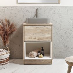 Milano Bexley - 600mm Open Shelf Vanity Unit with Elements Countertop Basin - Choice of Basin, Finish and LED Light