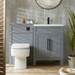Milano Aston - Light Grey 600mm Traditional Vanity Unit with Basin and WC Unit with Elswick Back to Wall Toilet - Choice of Handles