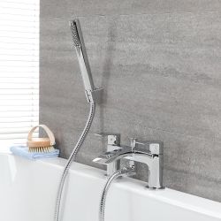 Milano Razor - Modern Deck Mounted Bath Shower Mixer Tap with Hand Shower - Chrome