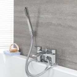 Milano Razor - Modern Deck Mounted Bath Shower Mixer Tap with Hand Shower - Chrome