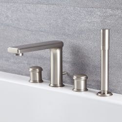 Milano Ashurst - 4 Tap-Hole Modern Deck Mounted Bath Shower Mixer Tap with Hand Shower - Brushed Nickel