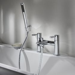 Milano Mirage - Modern Deck Mounted Bath Shower Mixer Tap with Hand Shower - Chrome