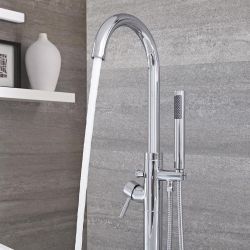 Milano - Modern Round Freestanding Bath Shower Mixer Tap with Hand Shower - Choice of Finish