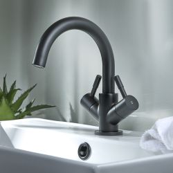 Milano Nero - Modern Swivel Spout Mono Basin Mixer Tap - Black