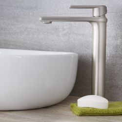 Milano Ashurst - Modern High Rise Mono Basin Mixer Tap - Brushed Nickel