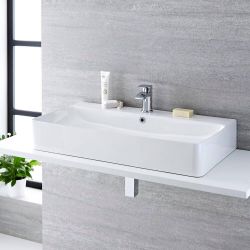 Milano Farington - White Modern Rectangular Countertop Basin with Mono Mixer Tap - 800mm x 415mm