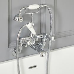 Milano Elizabeth - Traditional Wall Mounted Crosshead Bath Shower Mixer Tap - Chrome and White