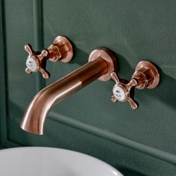 Milano Elizabeth - Traditional Wall Mounted 3 Tap-Hole Crosshead Basin Mixer Tap - Brushed Copper