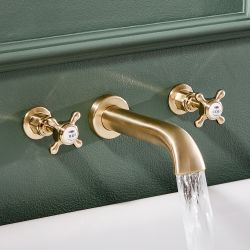 Milano Elizabeth - Traditional Wall Mounted 3 Tap-Hole Crosshead Bath Filler Tap - Brushed Brass