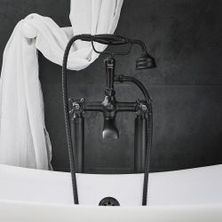 Milano Elizabeth - Traditional Freestanding Crosshead Bath Shower Mixer Tap with Hand Shower - Black