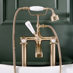 Milano Elizabeth - Traditional Freestanding Crosshead Bath Shower Mixer Tap with Hand Shower - Brushed Brass