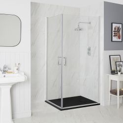 Milano Langley - Chrome Traditional Hinged Double Door Corner Shower Enclosure with Slate Tray - Choice of Size