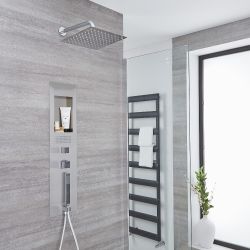 Milano Lisse - Concealed Brushed Shower Tower Panel with 300mm Square Head and Wall Arm
