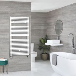 Milano Arno Dual Fuel - White Bar on Bar Heated Towel Rail - 1190mm x 600mm