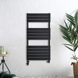 Milano Lustro Dual Fuel - Designer Black Flat Panel Heated Towel Rail - Choice of Size and Cable Cover