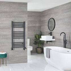 Milano Artle Dual Fuel - Anthracite Curved Heated Towel Rail - 1000mm x 500mm