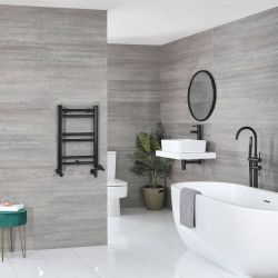 Milano Nero Dual Fuel - Black Straight Heated Towel Rail - 600mm x 400mm