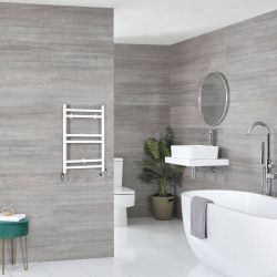 Milano Ive Dual Fuel - White Straight Heated Towel Rail - 600mm x 400mm