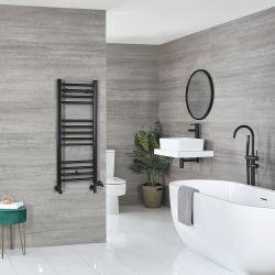 Milano Nero Dual Fuel - Black Straight Heated Towel Rail - 1000mm x 400mm