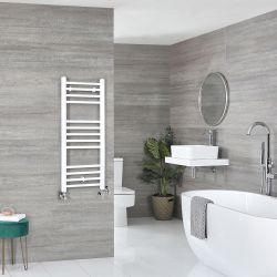 Milano Ive Dual Fuel - White Straight Heated Towel Rail - 1000mm x 400mm