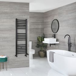 Milano Nero Dual Fuel - Black Straight Heated Towel Rail - 1200mm x 400mm