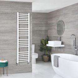 Milano Ive Dual Fuel - White Straight Heated Towel Rail - 1600mm x 400mm