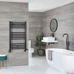 Milano Nero Dual Fuel - Black Straight Heated Towel Rail - 1000mm x 500mm