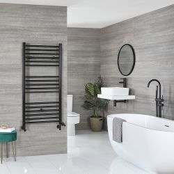 Milano Nero Dual Fuel - Black Straight Heated Towel Rail - 1200mm x 500mm