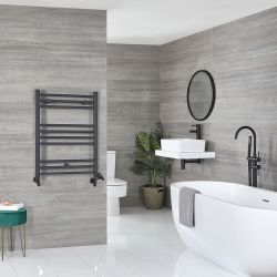 Milano Artle Dual Fuel - Anthracite Straight Heated Towel Rail - 800mm x 600mm