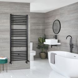 Milano Nero Dual Fuel - Black Straight Heated Towel Rail - 1600mm x 600mm