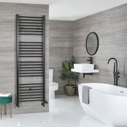 Milano Nero Dual Fuel - Black Straight Heated Towel Rail - 1800mm x 600mm