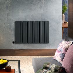 Milano Alpha - Electric Anthracite Horizontal Designer Radiator - 635mm Tall - Choice of Size and Wi-Fi Thermostat - Plug-In and Hardwired Options