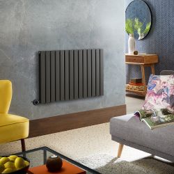 Milano x ECOSO Alpha - Electric Anthracite Horizontal Designer Radiator - 635mm Tall - Choice of Size and Wi-Fi Thermostat - Plug-In and Hardwired Options