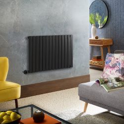 Milano x ECOSO Alpha - Electric Black Horizontal Designer Radiator - 635mm Tall - Choice of Size and Wi-Fi Thermostat - Plug-In and Hardwired Options
