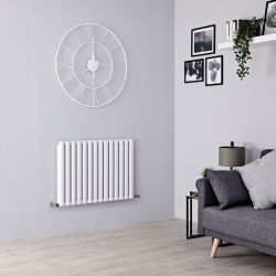 Milano Aruba Ayre - White Horizontal Designer Radiator - 600mm Tall (Double Panel) - Choice Of Width