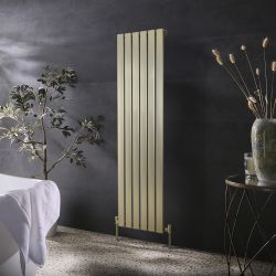 Milano Alpha - Brushed Brass Flat Panel Vertical Designer Radiator - 1600mm x 450mm (Single Panel)