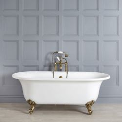 Milano Richmond - White Traditional Freestanding Bath with Brushed Gold Feet - 1730mm x 780mm (No Tap-Holes)