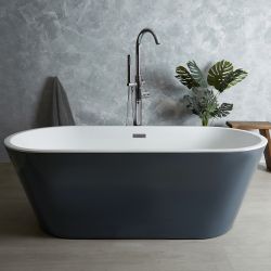 Milano Altcar - Stone Grey Modern Oval Double-Ended Freestanding Bath - 1695mm x 750mm