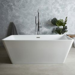 Milano Elswick - White Modern Square Double-Ended Freestanding Bath - Choice of Size and Overflow Finish