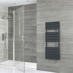 Milano x ECOSO Lustro - Electric Designer Anthracite Flat Panel Heated Towel Rail - Choice of Size, Heating Element and Cable Cover