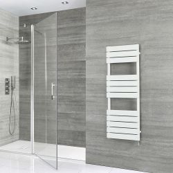 Milano x ECOSO Lustro - Electric Designer White Flat Panel Heated Towel Rail - Choice of Size, Heating Element and Cable Cover