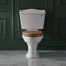 Milano Towneley - White Traditional Close Coupled Toilet with Cistern and Wooden Seat
