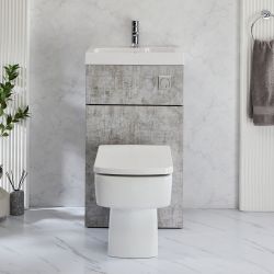 Milano Lurus - Concrete Grey Modern Farington Toilet and Basin and Combination Unit - 500mm x 890mm - Chrome Flush